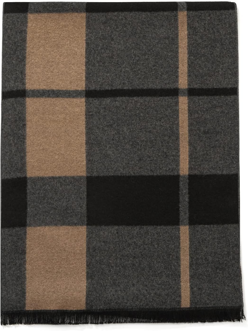 Lindoro Men's Cozy Tartan Check Merino Wool Scarf, Long Warm Lightweight Winter Classic Scarves w/Gift Box - Image 2